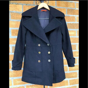 Alice + Olivia Coat Size S Black Peacoat Double Breasted Jacket Gunmetal Button